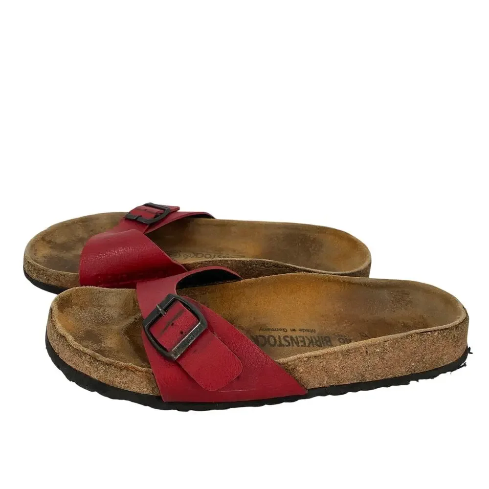 Birkenstock Red Single-Band Cork Footbed Sandals